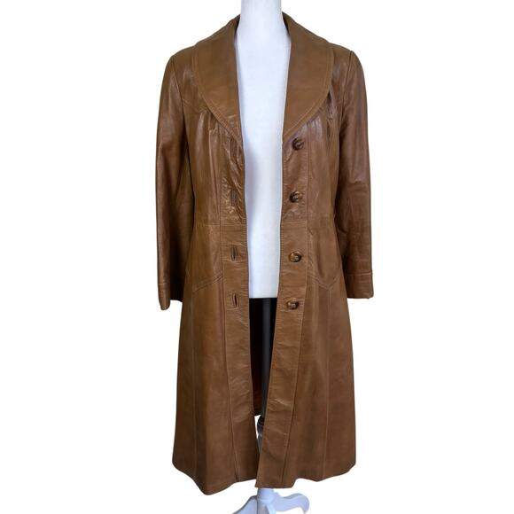Vintage Dan Di Modes 24K Glove Leather Trench Coat Tan Brown Fitted Sz 8 - Picture 9 of 16